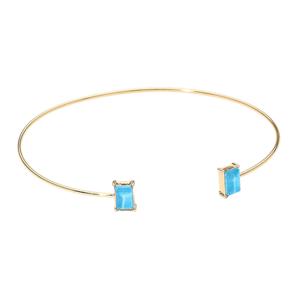 SECRET BOX_Minimal Rectangular Stone Cluster Tip Cuff Bracelet