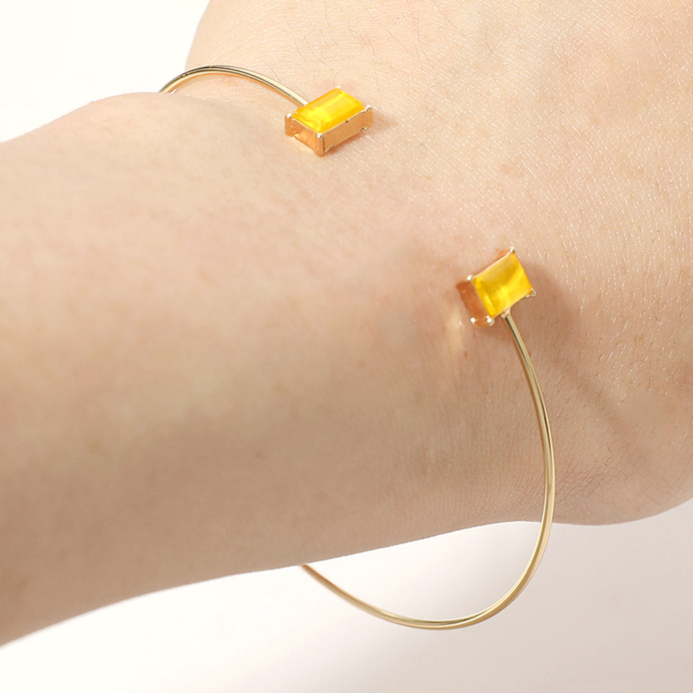 SECRET BOX_Minimal Rectangular Stone Cluster Tip Cuff Bracelet