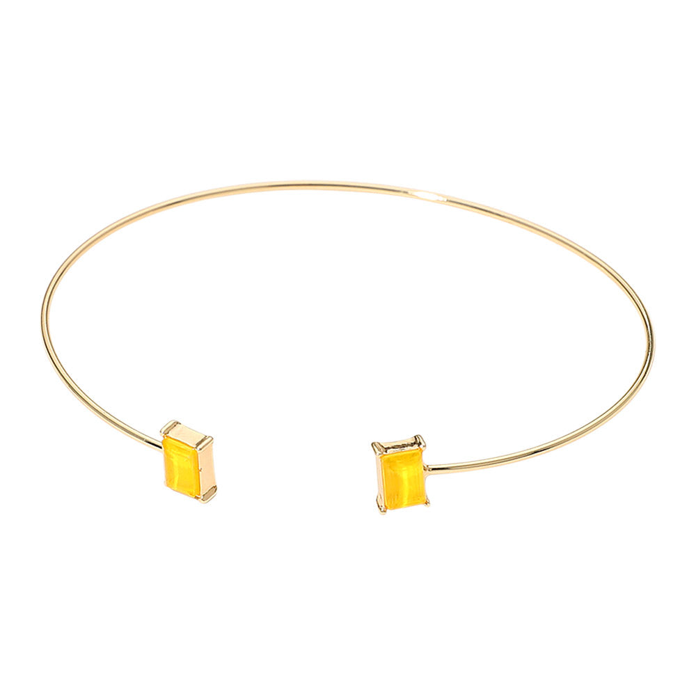 SECRET BOX_Minimal Rectangular Stone Cluster Tip Cuff Bracelet