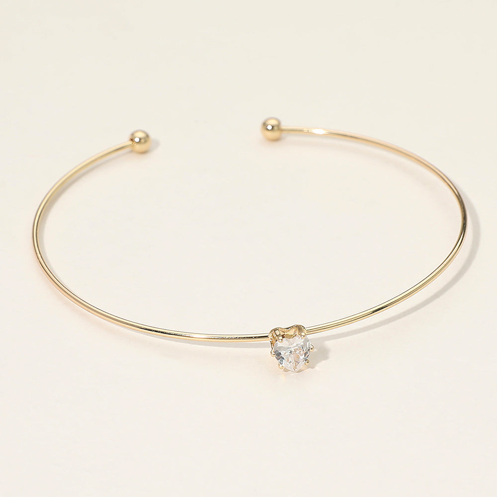 SECRET BOX_Minimal Heart Stone Cluster Accent Cuff Bracelet