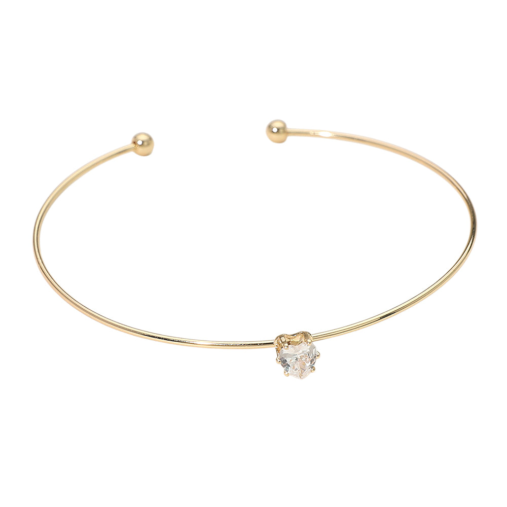 SECRET BOX_Minimal Heart Stone Cluster Accent Cuff Bracelet