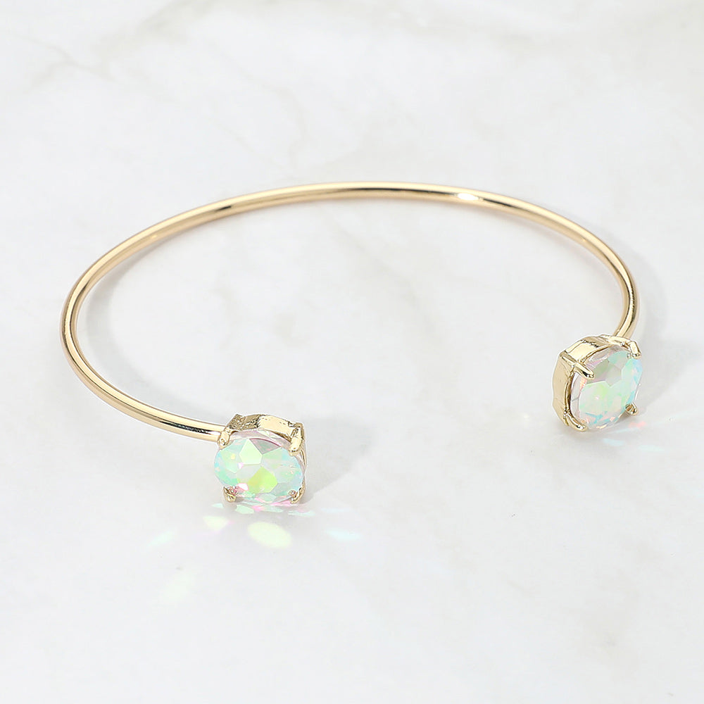 Faceted Round Stone Cluster Tip Cuff Bracelet