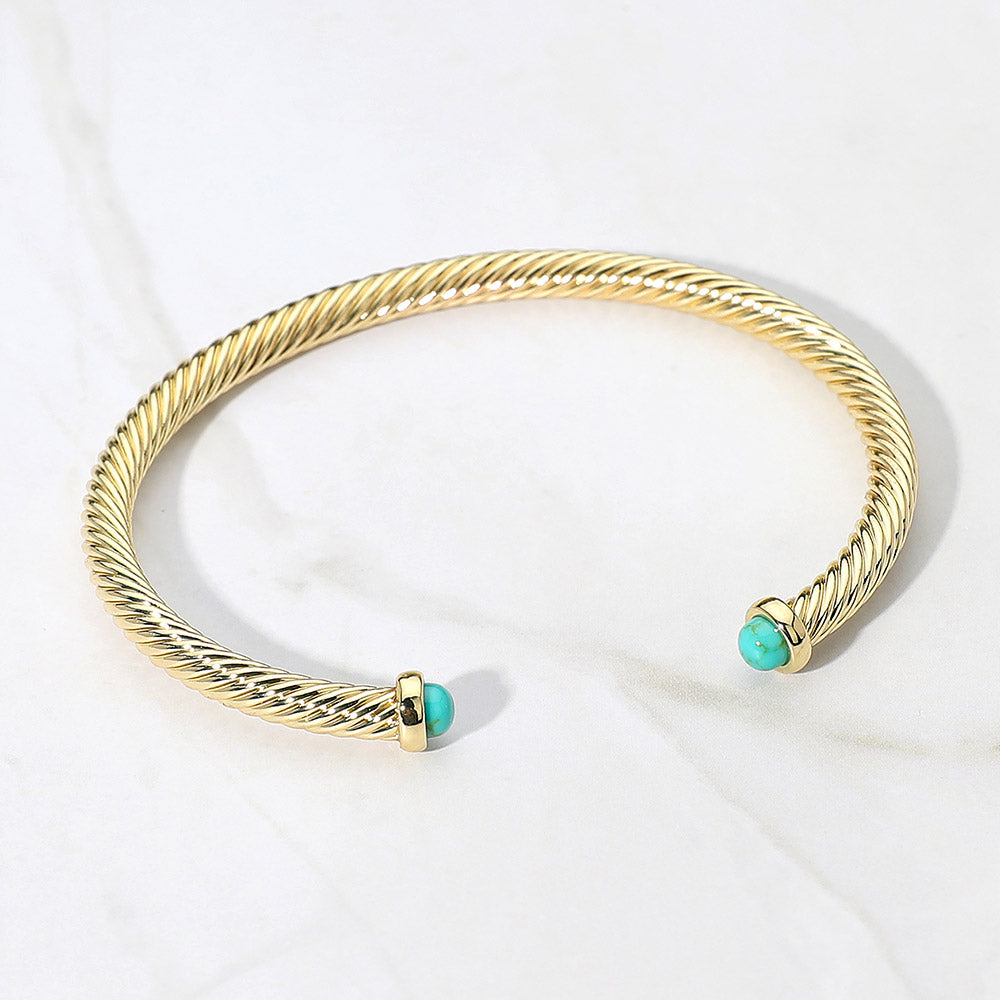 Stone Tip Twisted Cable Cuff Bracelet