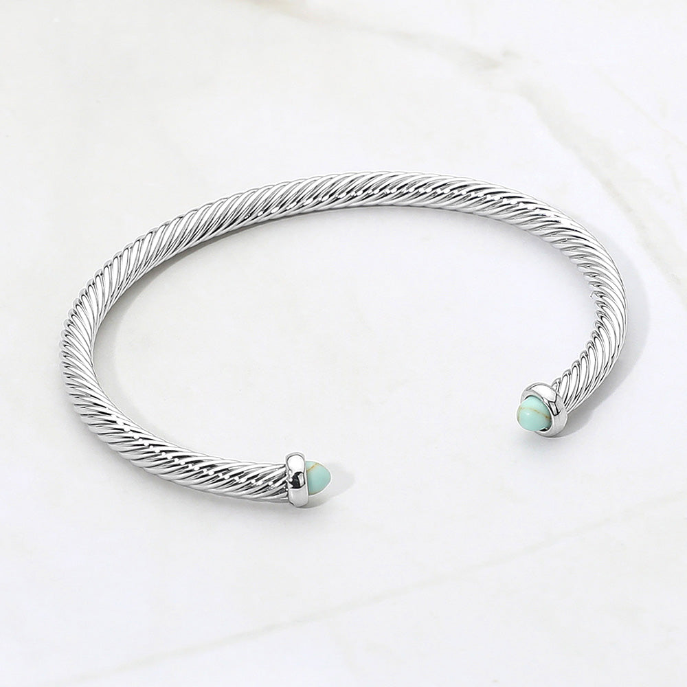 Stone Tip Twisted Cable Cuff Bracelet