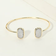 14K Gold Plated CZ Pave Oval Tip Cuff Bracelet