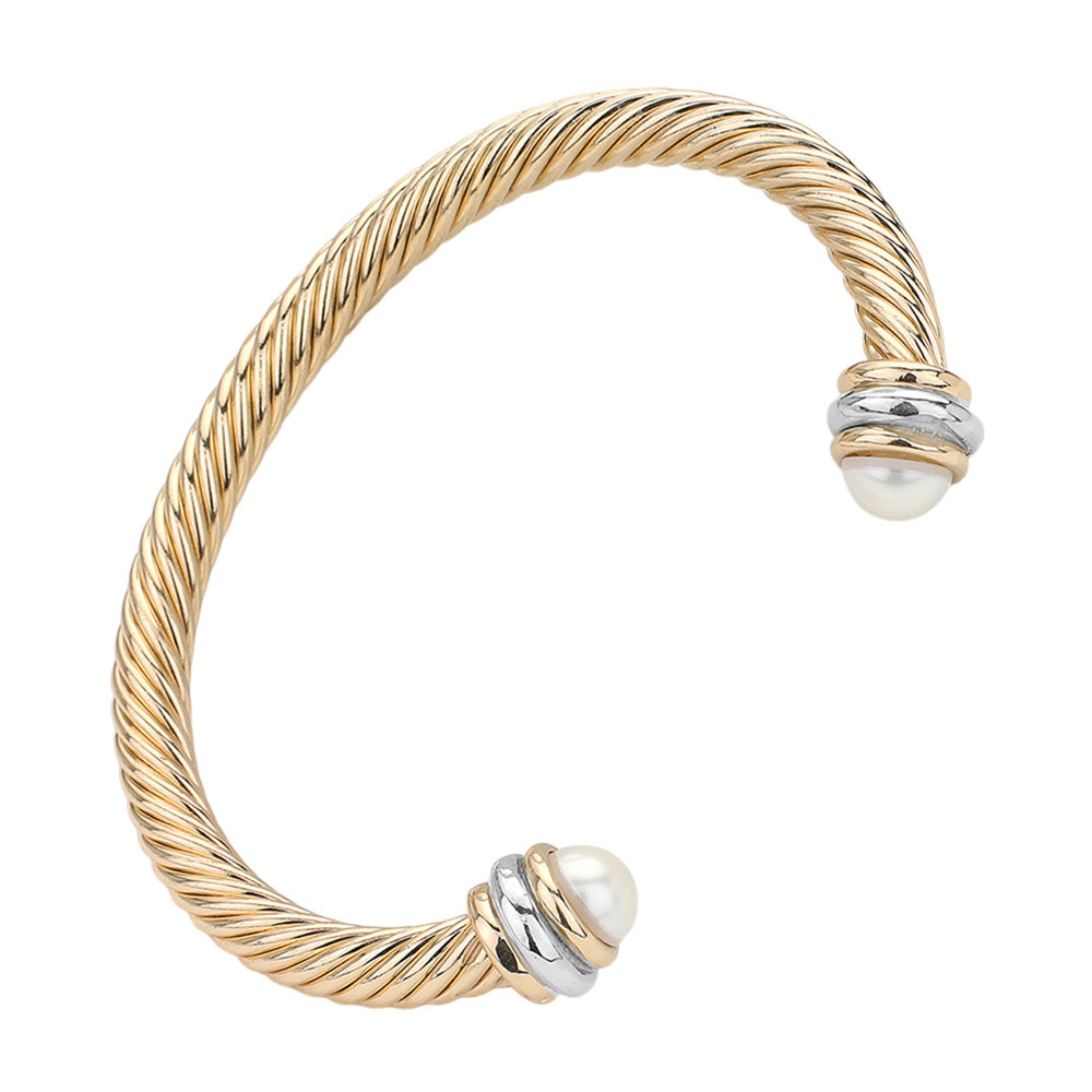 Pearl Tip Twisted Rope Cuff Bracelet