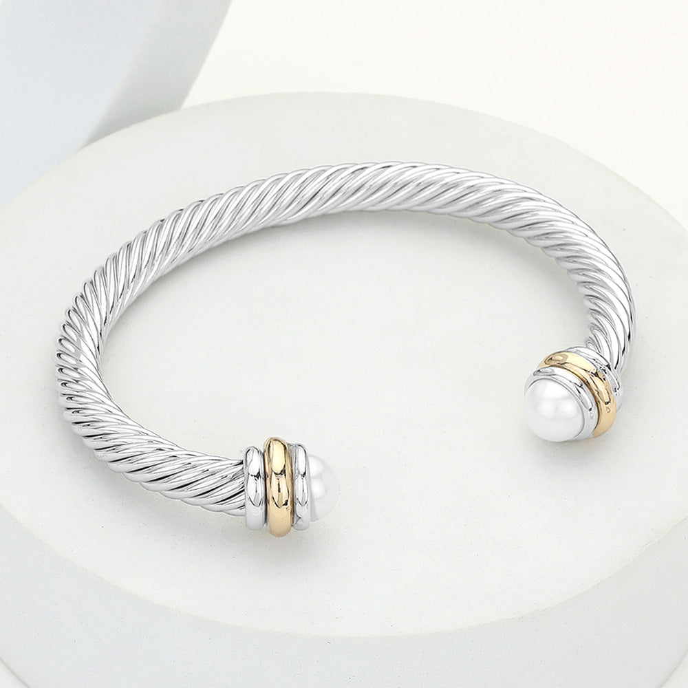 Pearl Tip Twisted Rope Cuff Bracelet