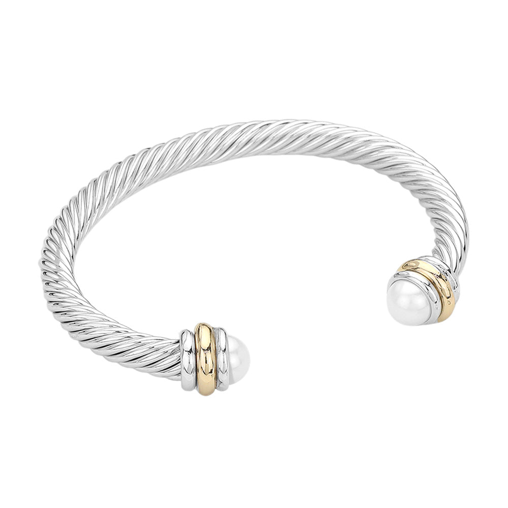 Pearl Tip Twisted Rope Cuff Bracelet