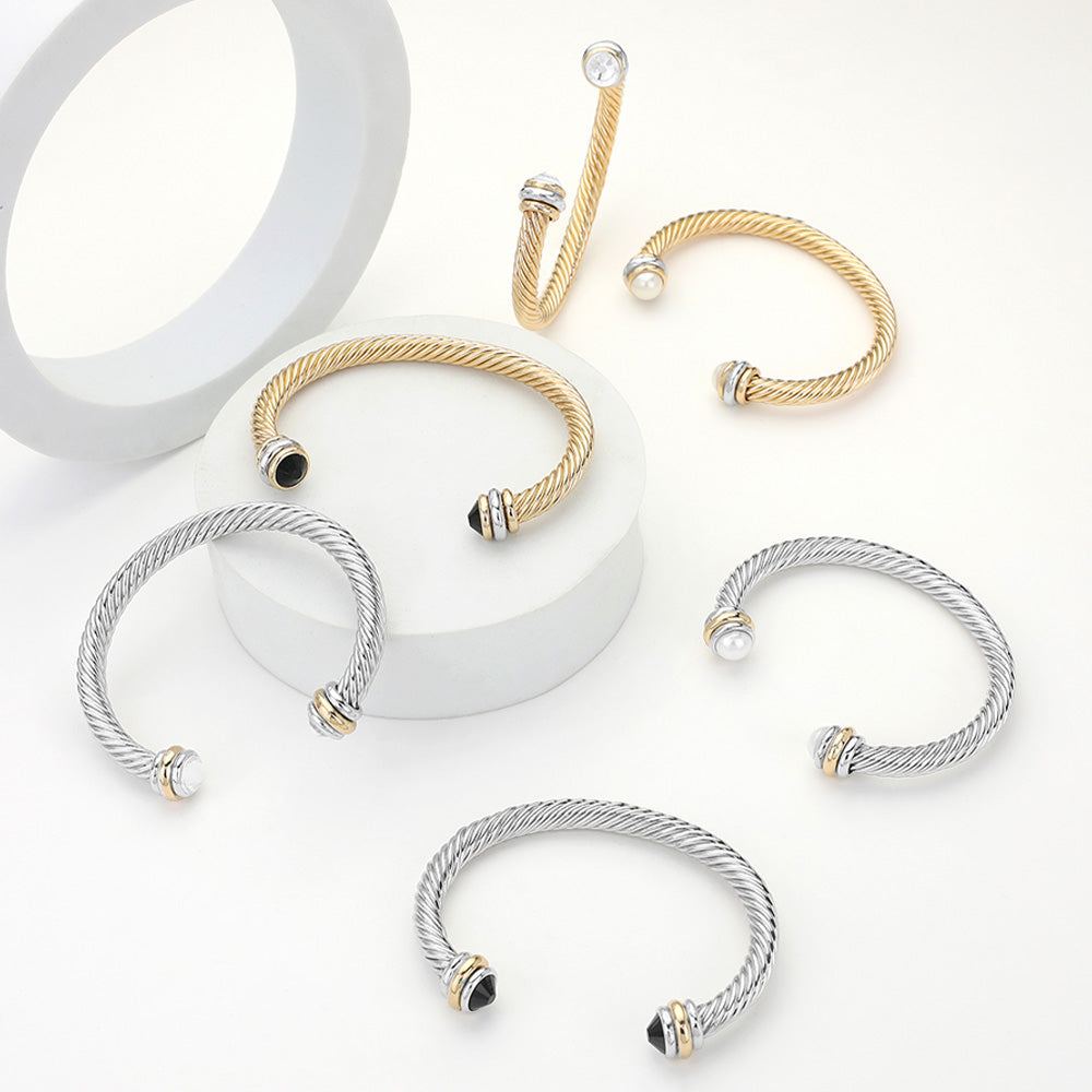 Pearl Tip Twisted Rope Cuff Bracelet