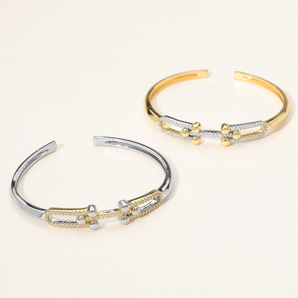 Stone Paved Double Hardware Accent Cuff Bracelet