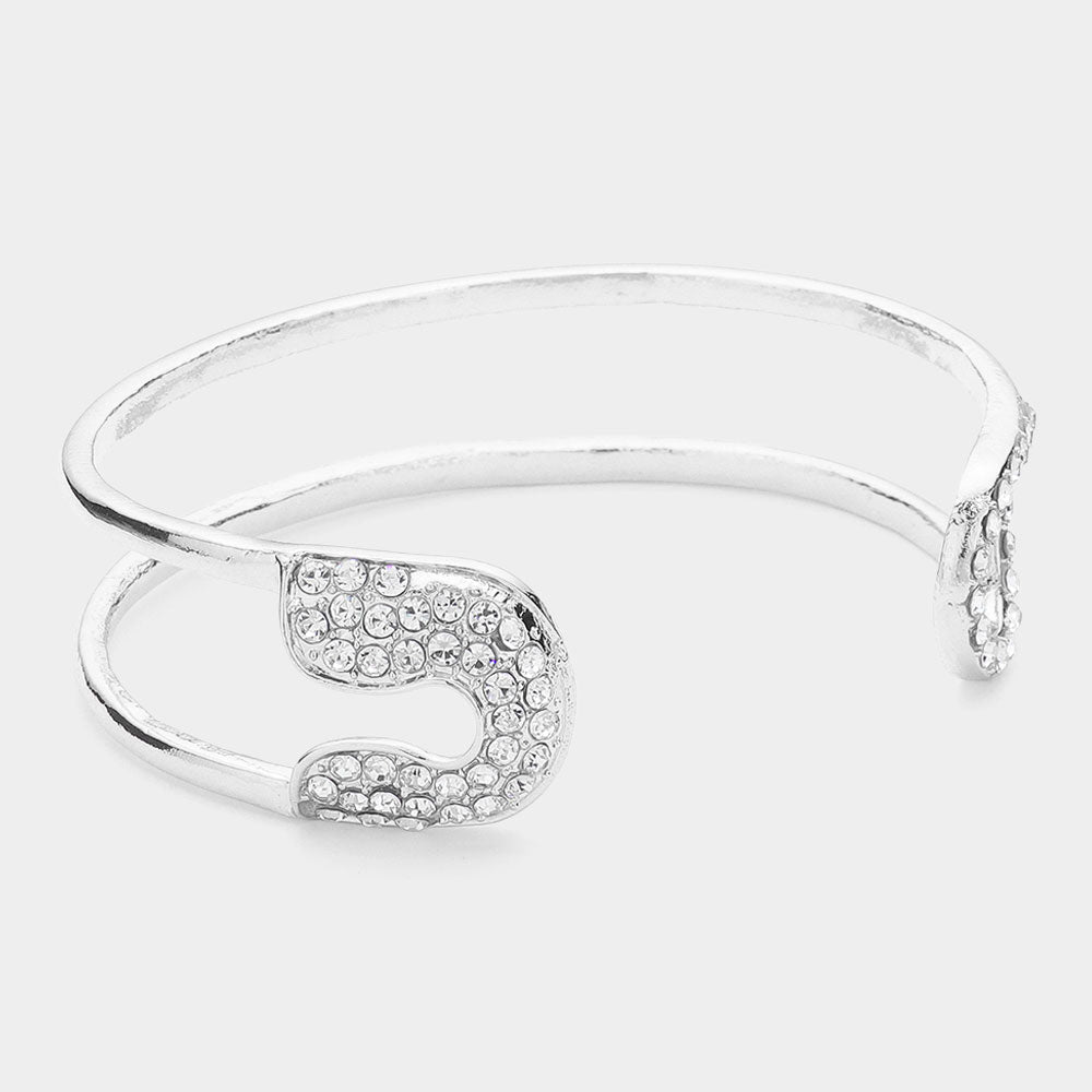 Stone Paved Tip Safety Pin Cuff Bracelet