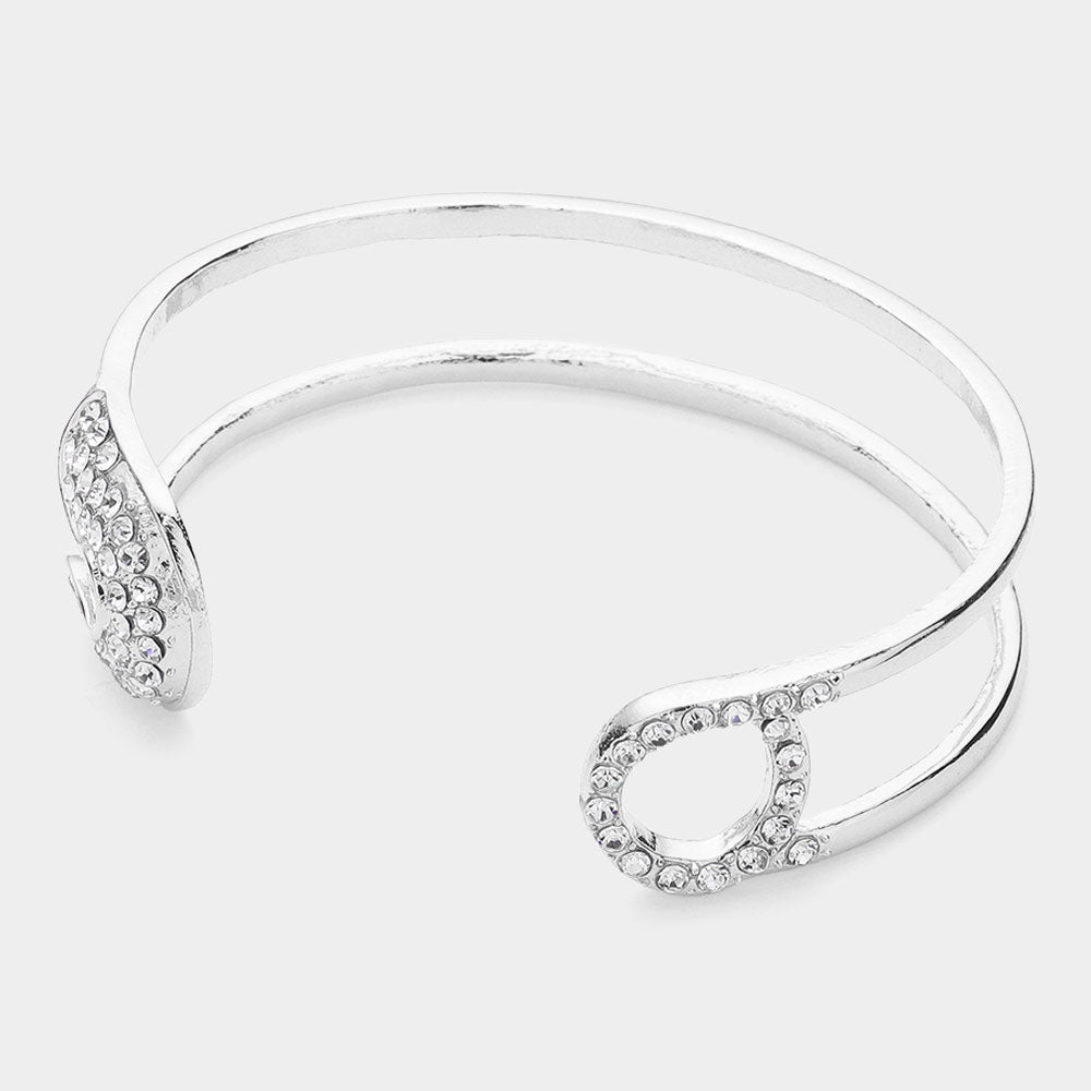 Stone Paved Tip Safety Pin Cuff Bracelet