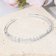 Double Square CZ Stone Cluster Station Pointed Evening Cuff Bracelet