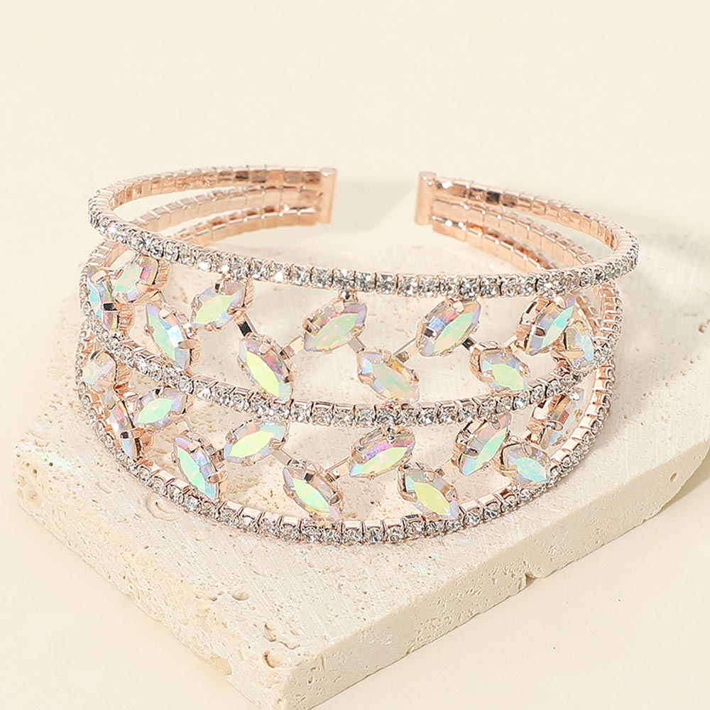 Marquise Stone Accented Cuff Evening Bracelet