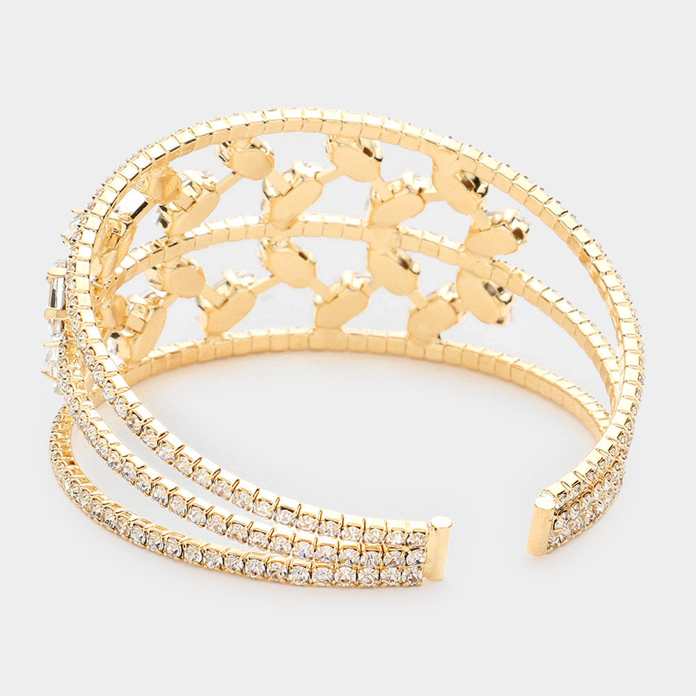 Marquise Stone Accented Cuff Evening Bracelet