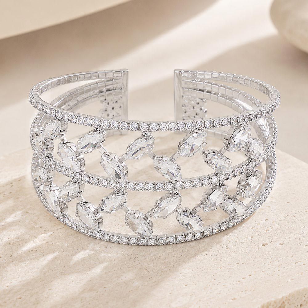 Marquise Stone Accented Cuff Evening Bracelet