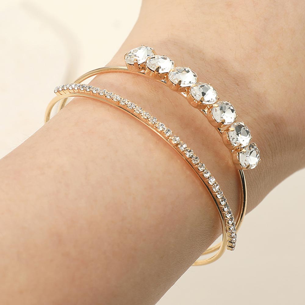 Oval CZ Cluster Accent Double Row Adjustable Evening Cuff Bracelet
