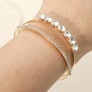Oval CZ Cluster Accent Double Row Adjustable Evening Cuff Bracelet