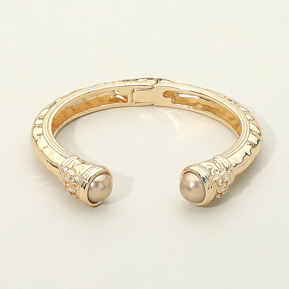 Pearl Tip Accent Hinged Cuff Bracelet