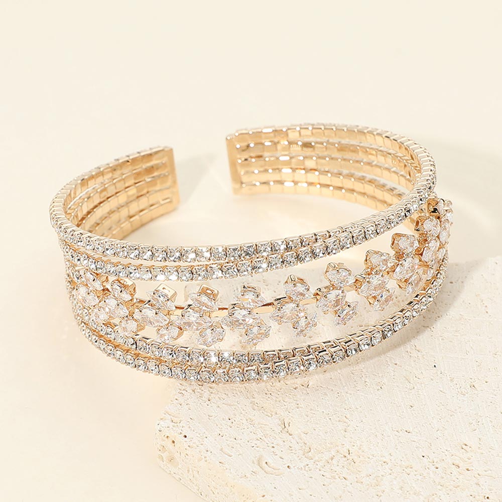 CZ Marquise Cluster Center Split Adjustable Evening Cuff Bracelet