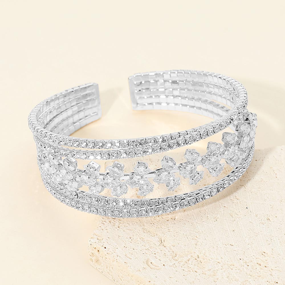 CZ Marquise Cluster Center Split Adjustable Evening Cuff Bracelet