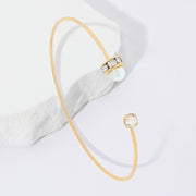 Brass Metal Pearl Stone Tip Cuff Bracelet