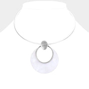Hollow Round Mother of Pearl Metal Choker Necklace