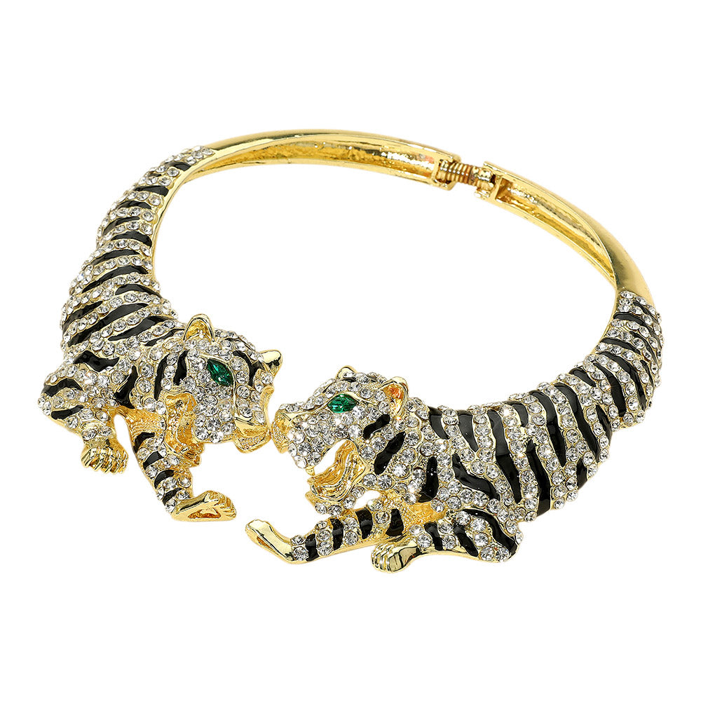 Bold Rhinestone Embellished Tiger Hinged Choker Necklace