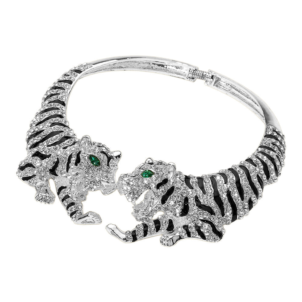Bold Rhinestone Embellished Tiger Hinged Choker Necklace