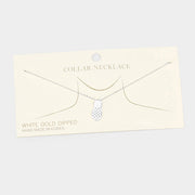 White Gold Dipped Metal Pineapple Pendant Collar Necklace