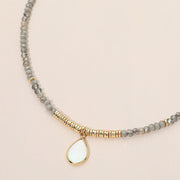 Teardrop Mother of Pearl Pendant Faceted Beaded Choker Necklace