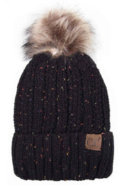 C.C Fuzzy Fleece Lining Knit Beanie With Pom