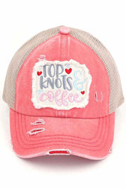 C.C DISTRESSED TOP KNOTS AND COFFEE PATCH PONYCAP