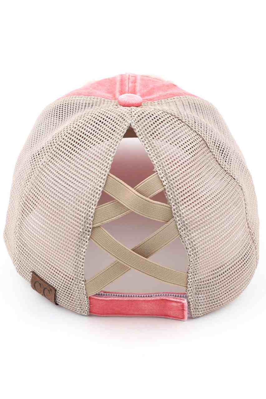 C.C Women's Distressed Aloha Beaches Patch Ponytail Cap