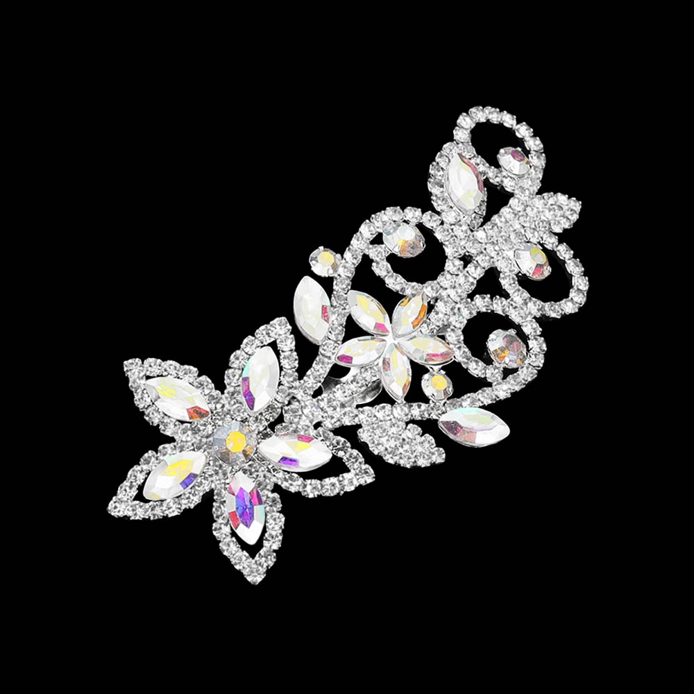 Marquise Stone Cluster Rhinestone Pave Floral Hair Comb
