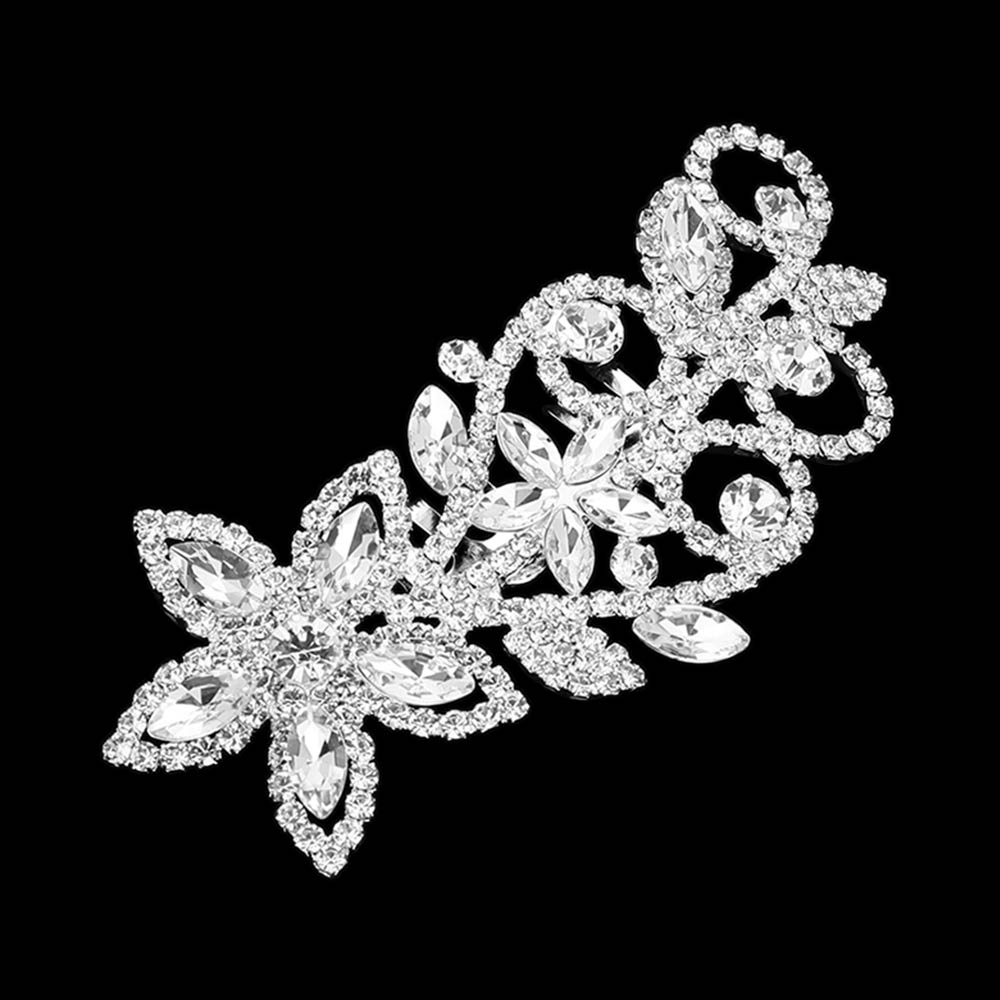 Marquise Stone Cluster Rhinestone Pave Floral Hair Comb