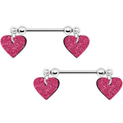 Pink Glitter Heart Nipple Ring Set