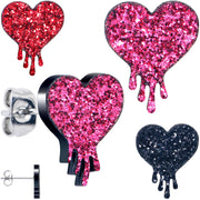 Glitter Melting Heart Stud Earrings