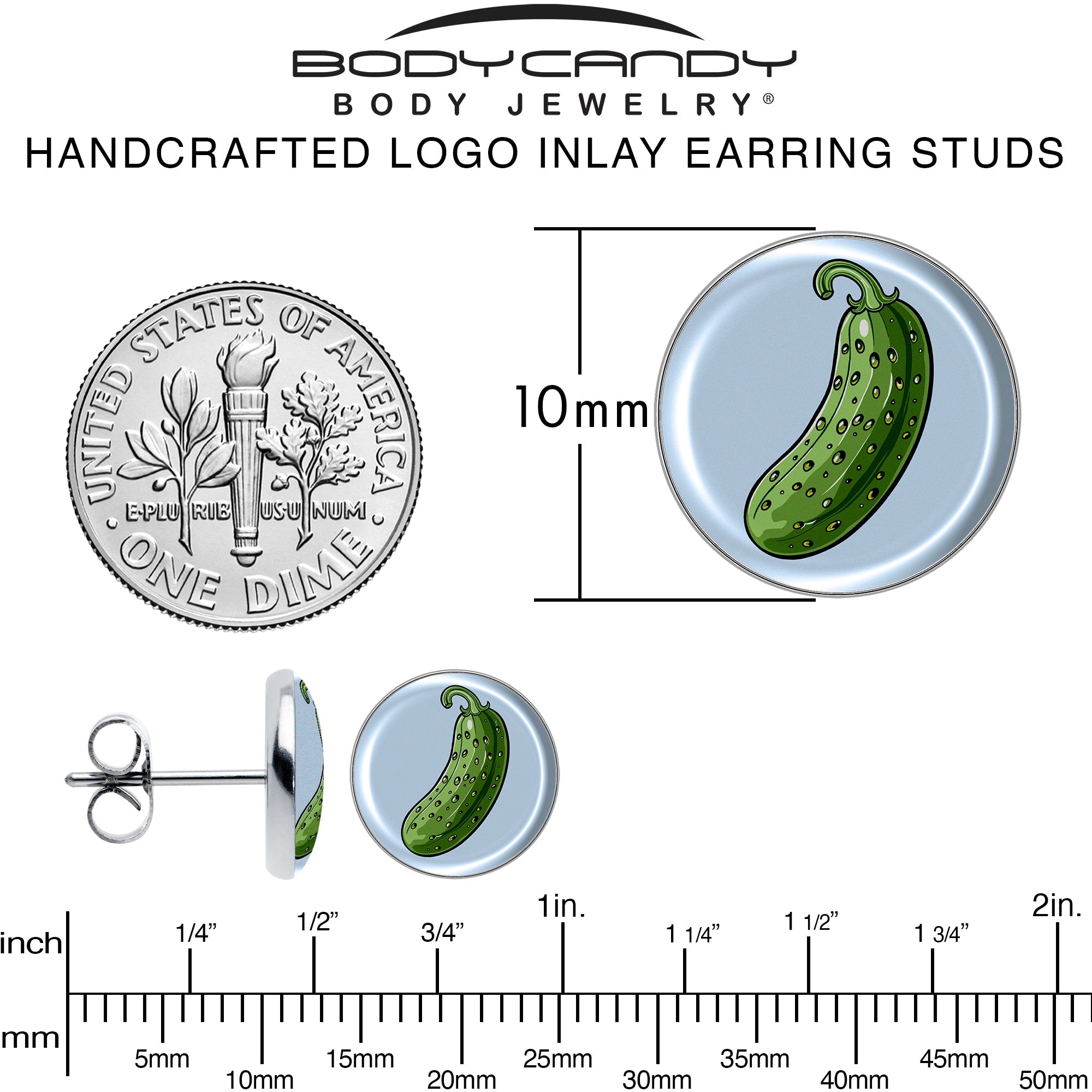 Green Pickle Stud Earrings by Onyx O
