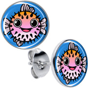 Swimming Pink Pufferfish Stud Earrings by Onyx O