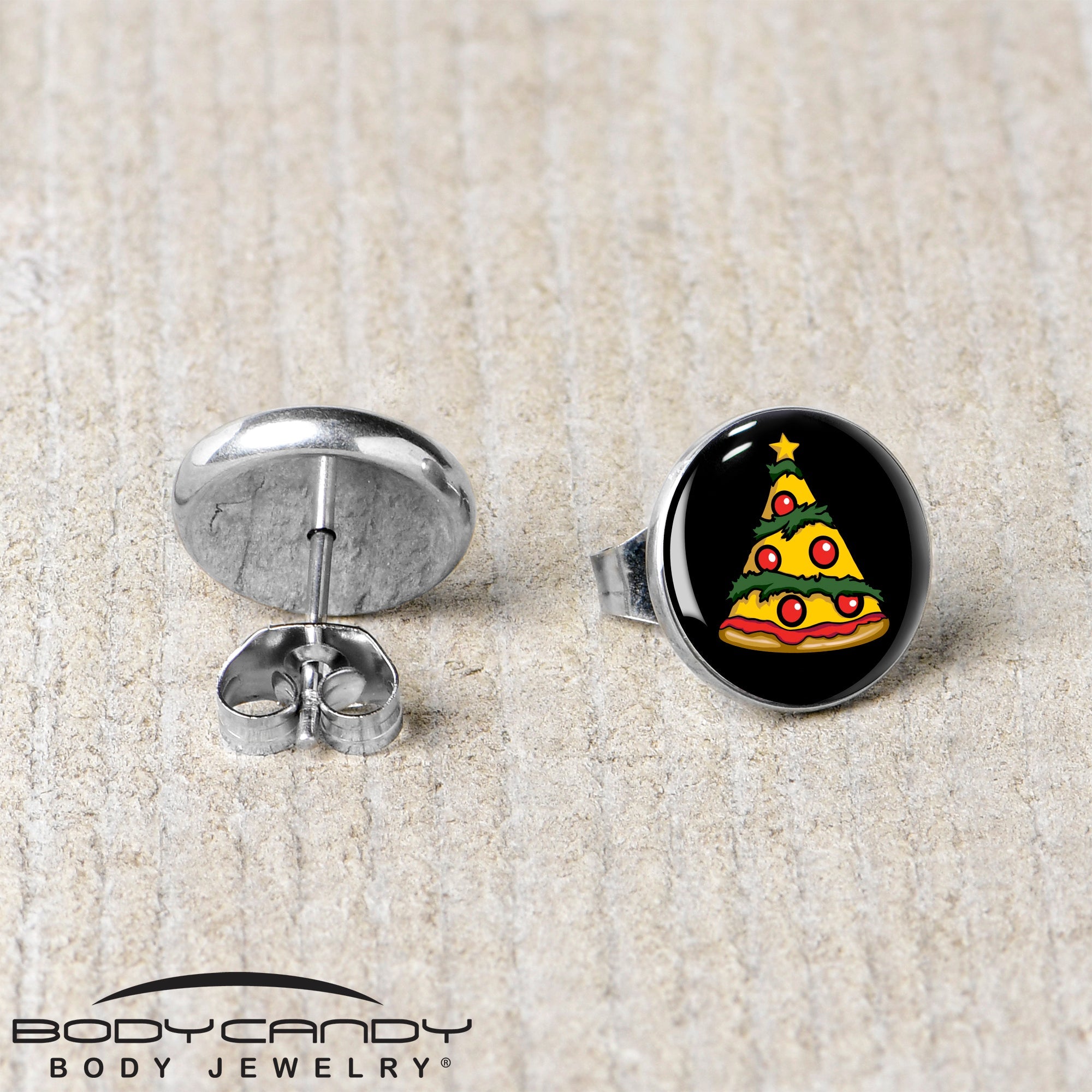 Christmas Holiday Pizza Tree Stud Earrings by Onyx O