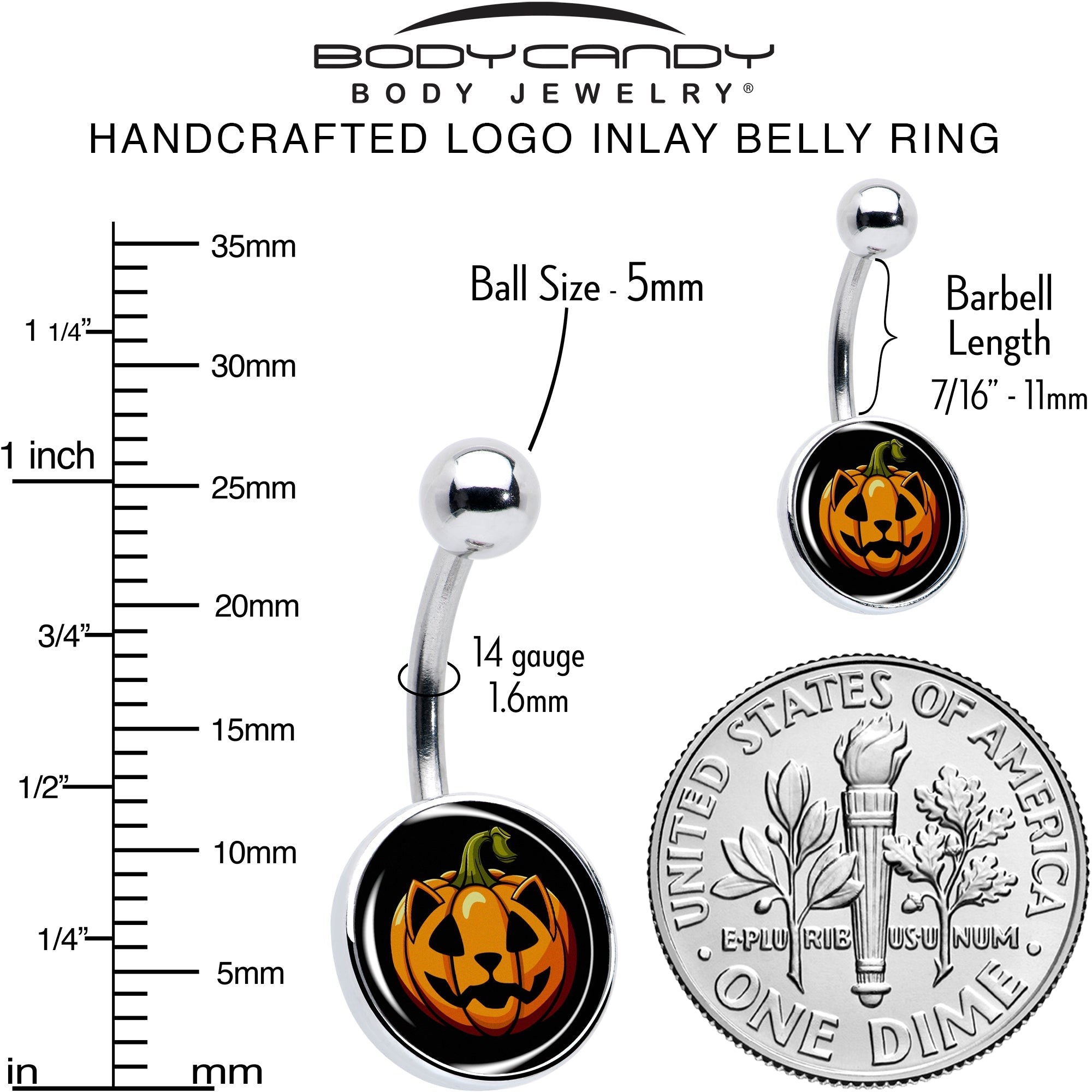 Orange Pumpkin Cat Jack-O-Lantern Belly Ring by Onyx O