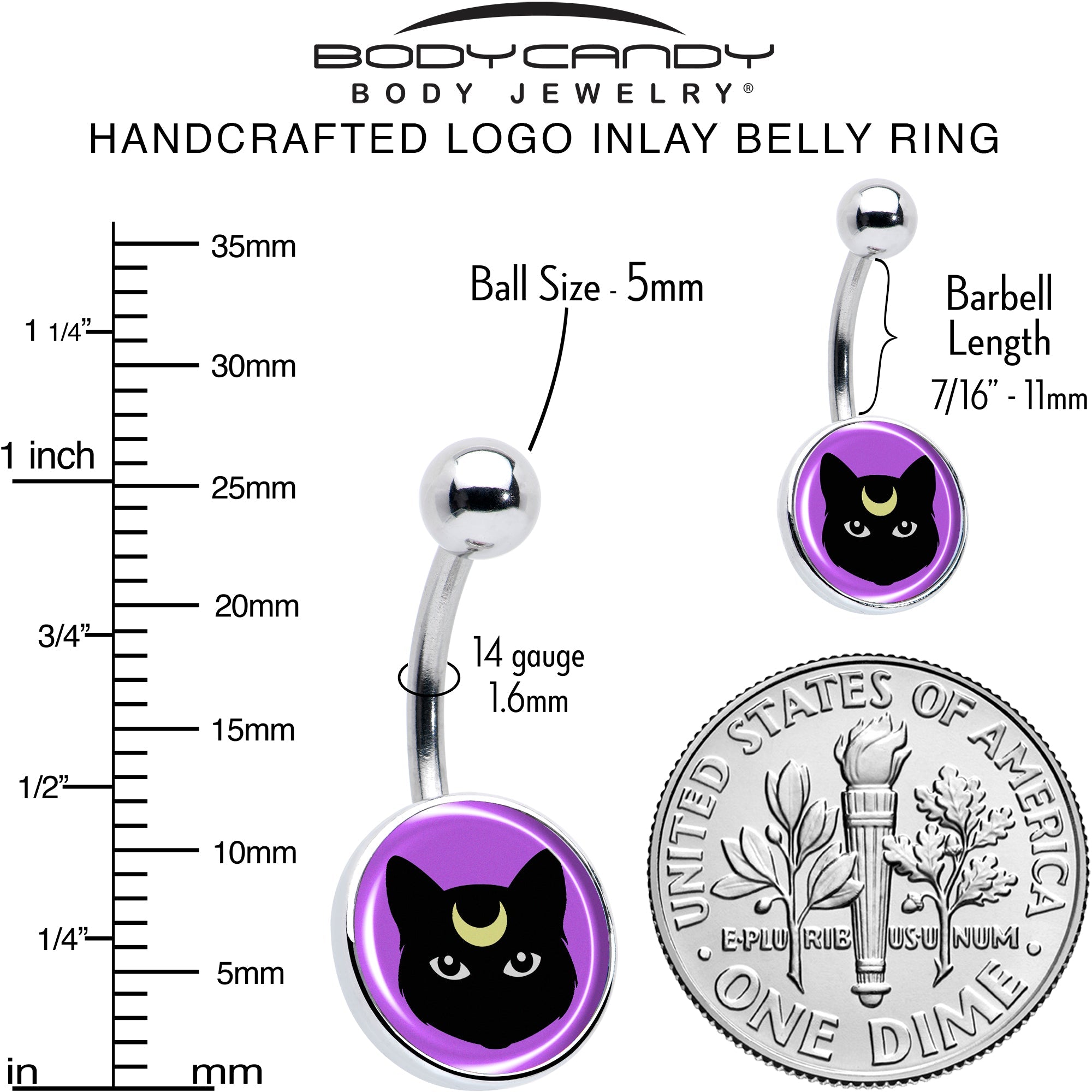 Black Mystic Kitty Cat Belly Ring by Onyx O