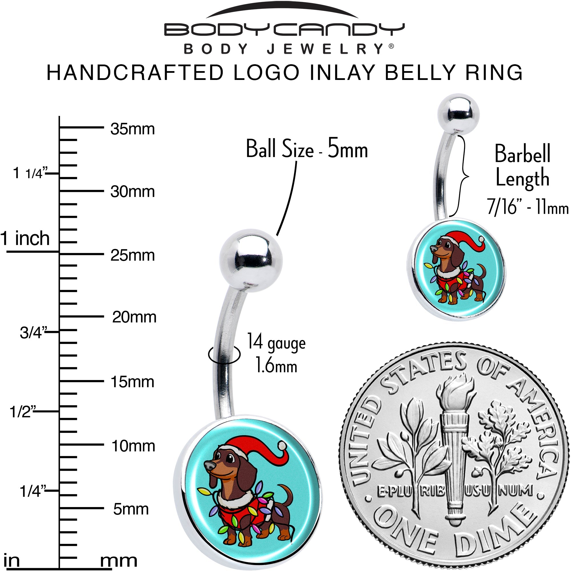Christmas Holiday Weiner Dog Belly Ring by Onyx O