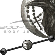 14G Black Anodized Halloween Raven Rosary Industrial Barbell 37mm