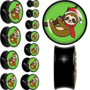Holiday Santa Sloth Black Acrylic Saddle Plug Set by Onyx O