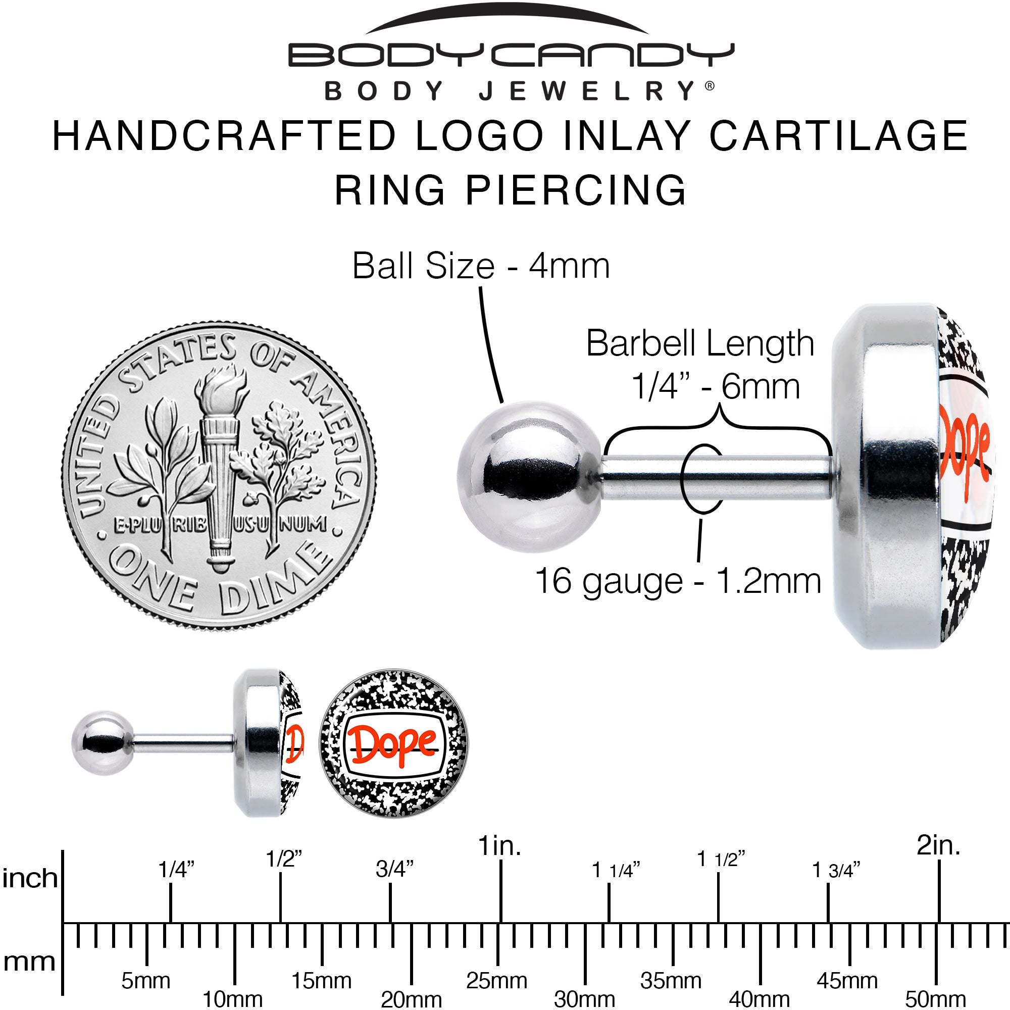 16G 1/4 Dope Composition Notebook Tragus Cartilage Earring by Onyx O