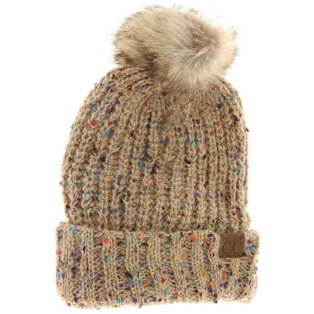 Confetti Mohair Ribbed Fur Pom C.C Beanie