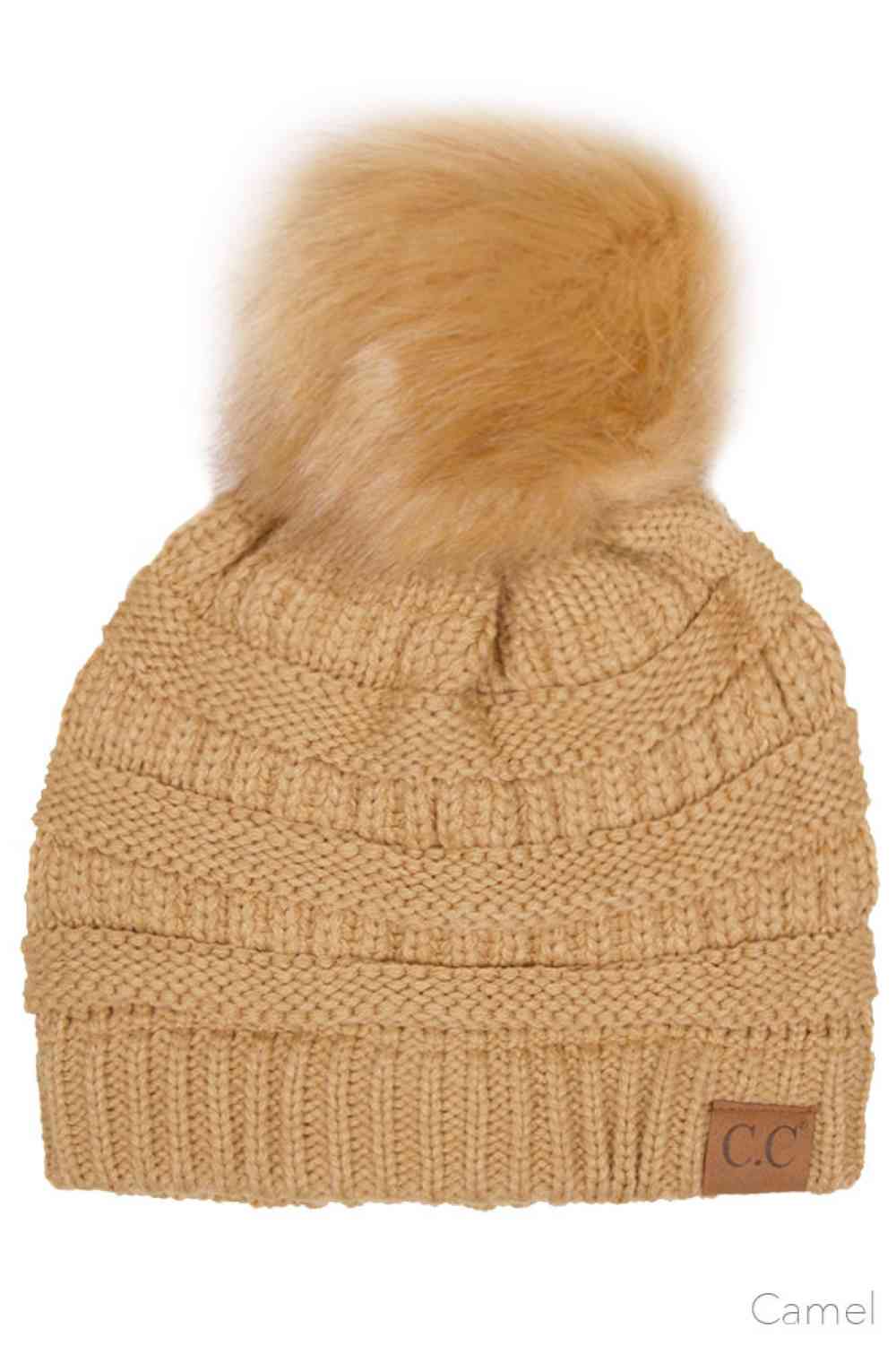 C.C Solid Color Knit Beanie With Pom