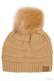 C.C Solid Color Knit Beanie With Pom